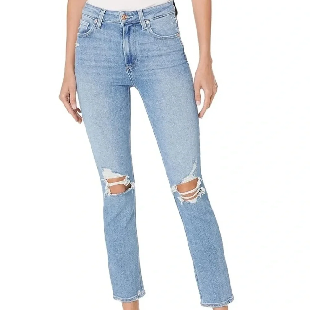 Paige Sarah Slim Jeans Distressed Light Wash Straight Leg High Rise Women’s 31